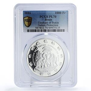 Benin 1000 francs Nature Protection Elephant Fauna PL70 PCGS silver coin 2016