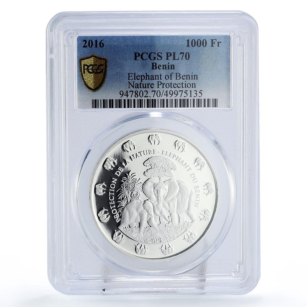 Benin 1000 francs Nature Protection Elephant Fauna PL70 PCGS silver coin 2016