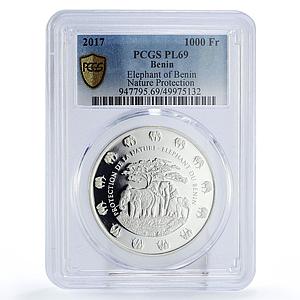 Benin 1000 francs Nature Protection Elephant Fauna PL69 PCGS silver coin 2017