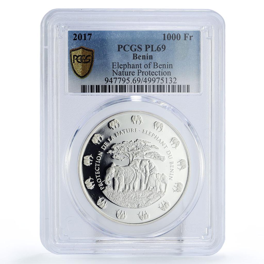 Benin 1000 francs Nature Protection Elephant Fauna PL69 PCGS silver coin 2017