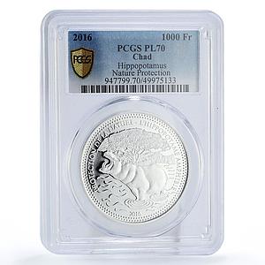 Chad 1000 francs Nature Protection Hippopotamus Fauna PL70 PCGS silver coin 2016