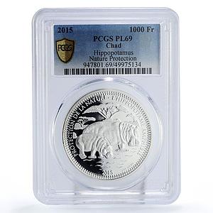 Chad 1000 francs Nature Protection Hippopotamus Fauna PL69 PCGS silver coin 2015