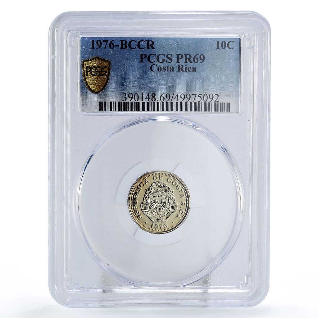 Costa Rica 10 centimos Regular Coinage BCCR KM-185.2 PR69 PCGS CuNi coin 1976 Costa Rica 10 centimos Regular Coinage BCCR KM-185.2 PR69 PCGS CuNi coin 1976