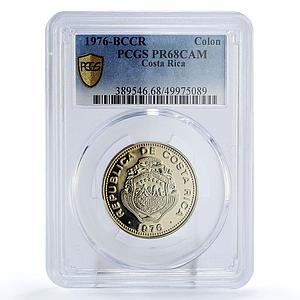 Costa Rica 1 colon Regular Coinage BCCR KM-186.4 PR68 PCGS CuNi coin 1976