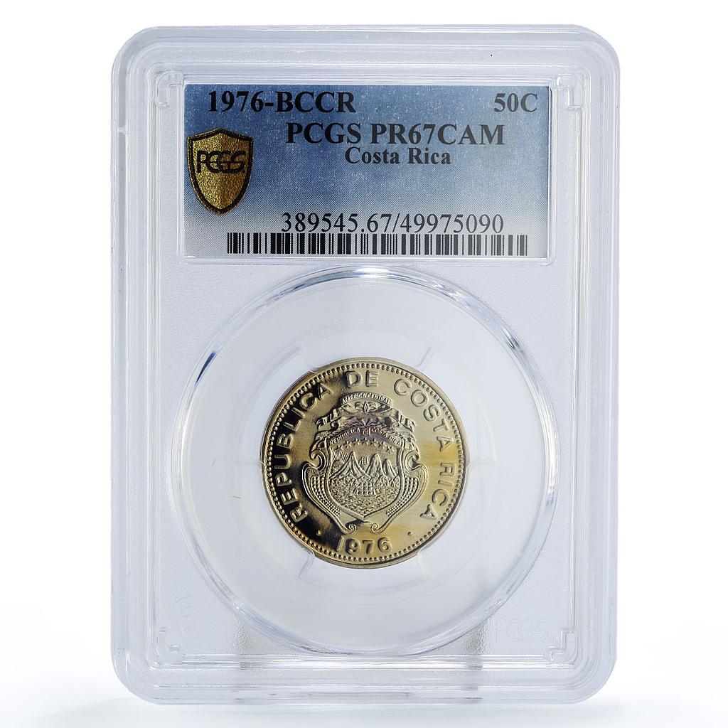 Costa Rica 50 centimos Regular Coinage BCCR KM-189.3 PR67 PCGS CuNi coin 1976 Costa Rica 50 centimos Regular Coinage BCCR KM-189.3 PR67 PCGS CuNi coin 1976