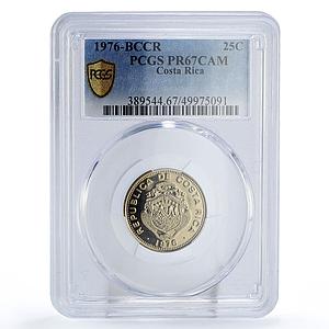 Costa Rica 25 centimos Regular Coinage BCCR KM-188 PR67 PCGS CuNi coin 1976