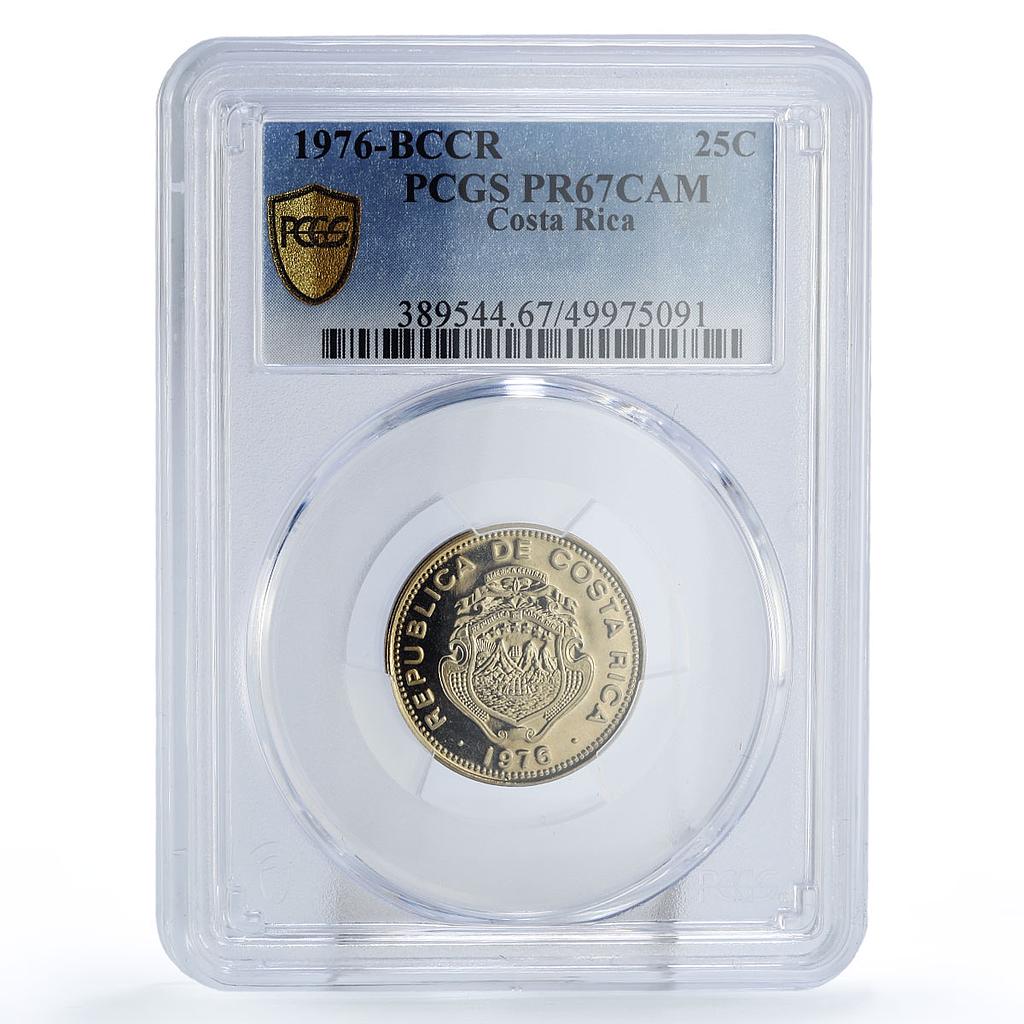 Costa Rica 25 centimos Regular Coinage BCCR KM-188 PR67 PCGS CuNi coin 1976