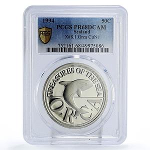 Sealand 50 cents Sea Treasures Orca Whale Fauna X#8.1 PR68 PCGS CuNi coin 1994