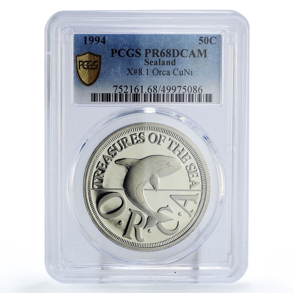 Sealand 50 cents Sea Treasures Orca Whale Fauna X#8.1 PR68 PCGS CuNi coin 1994