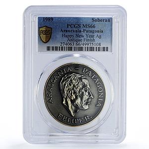 France Araucania Patagonia 1 soberan Felipe New Year MS66 PCGS silver coin 1989