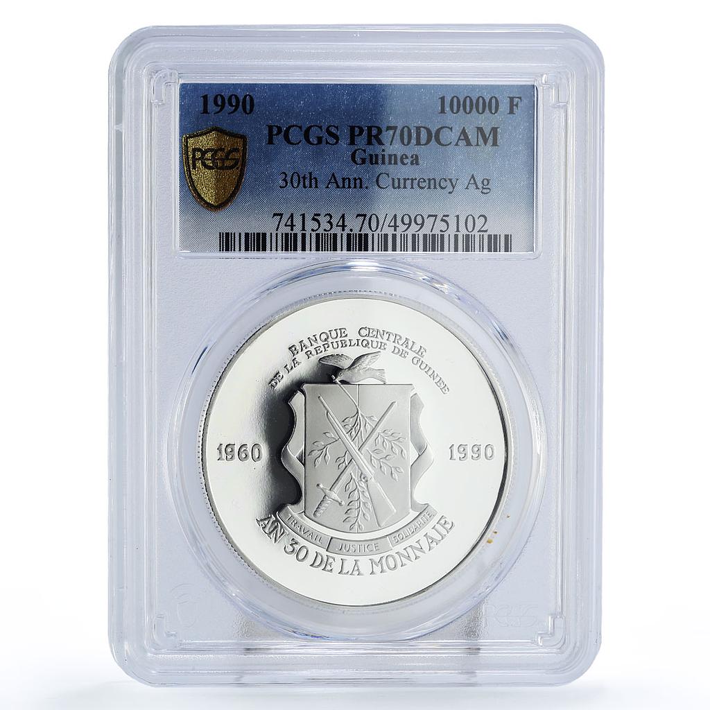 Guinea 10000 francs Currency 30th Anniversary PR70 PCGS silver coin 1990