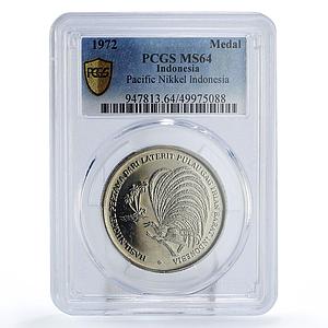 Indonesia Gag Island Pacific Nikkel Paradise Bird Ship MS64 PCGS Ni medal 1972