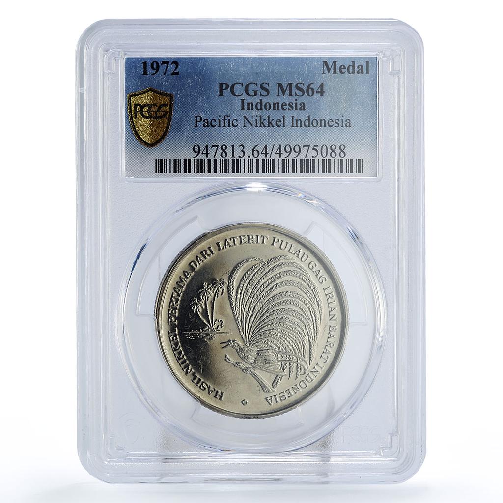 Indonesia Gag Island Pacific Nikkel Paradise Bird Ship MS64 PCGS Ni medal 1972
