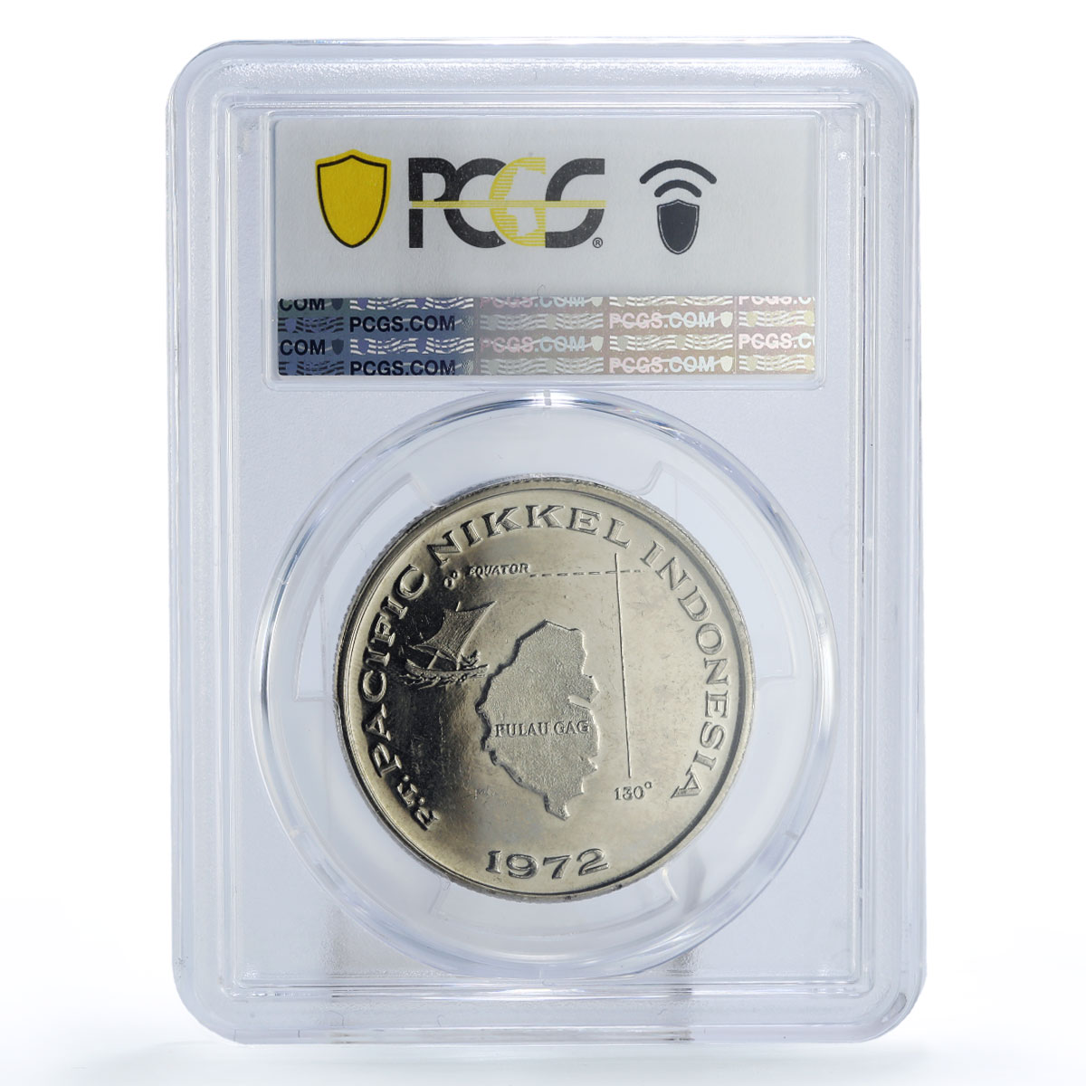 Indonesia Gag Island Pacific Nikkel Paradise Bird Ship MS64 PCGS Ni medal 1972