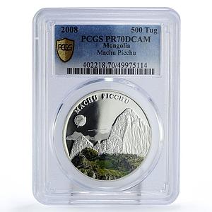 Mongolia 500 togrog New Wonders Peru Machu Picchu PR70 PCGS silver coin 2008