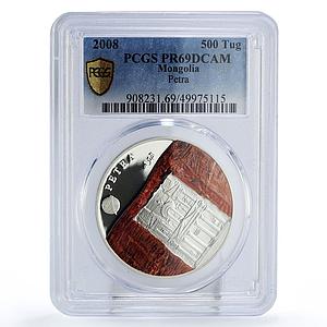 Mongolia 500 togrog New Wonders Jordan Petra PR69 PCGS silver coin 2008