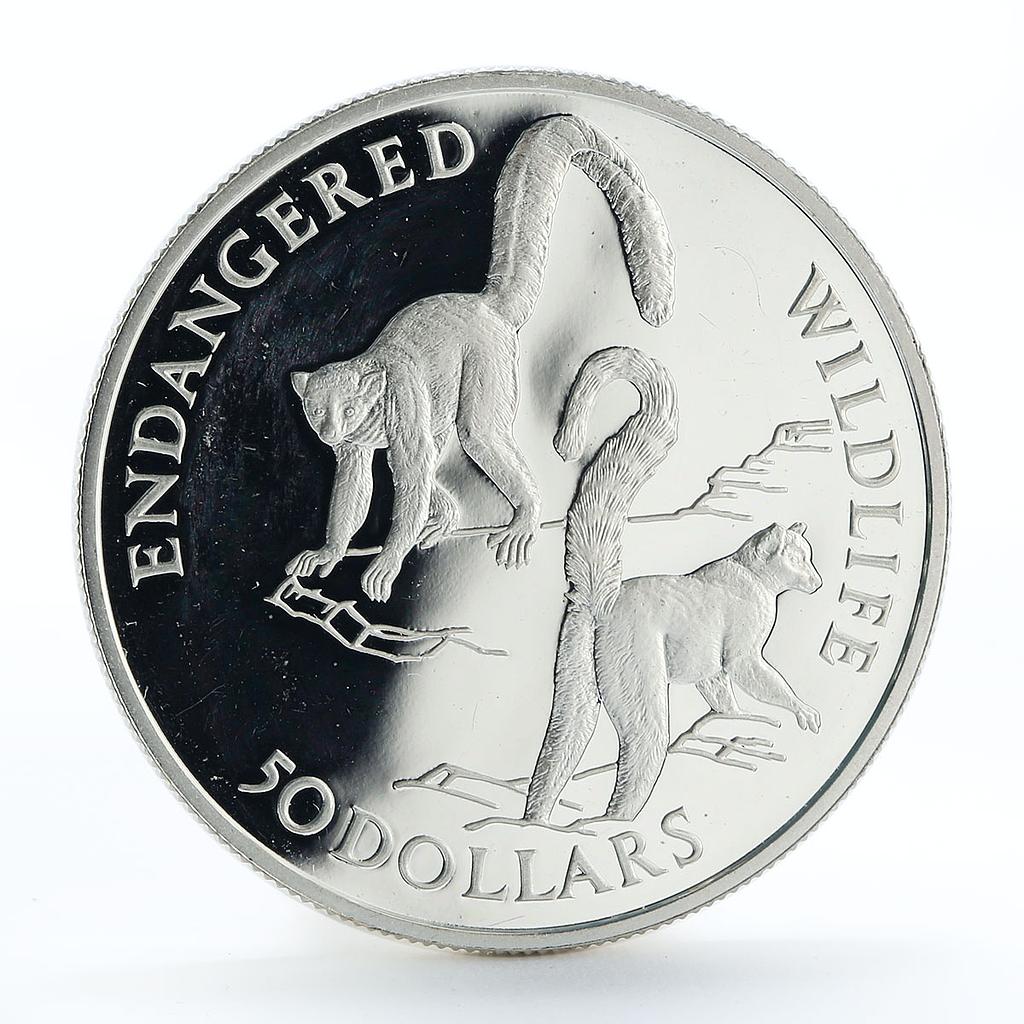 Cook Islands 50 dollars Wildlife Series Katta-Lemur silver coin 1992