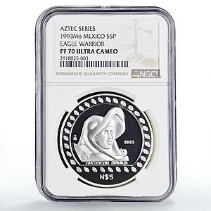 Mexico 5 pesos Precolombina Guerrero Aguila Eagle Warrior PF70 NGC Ag coin 1993