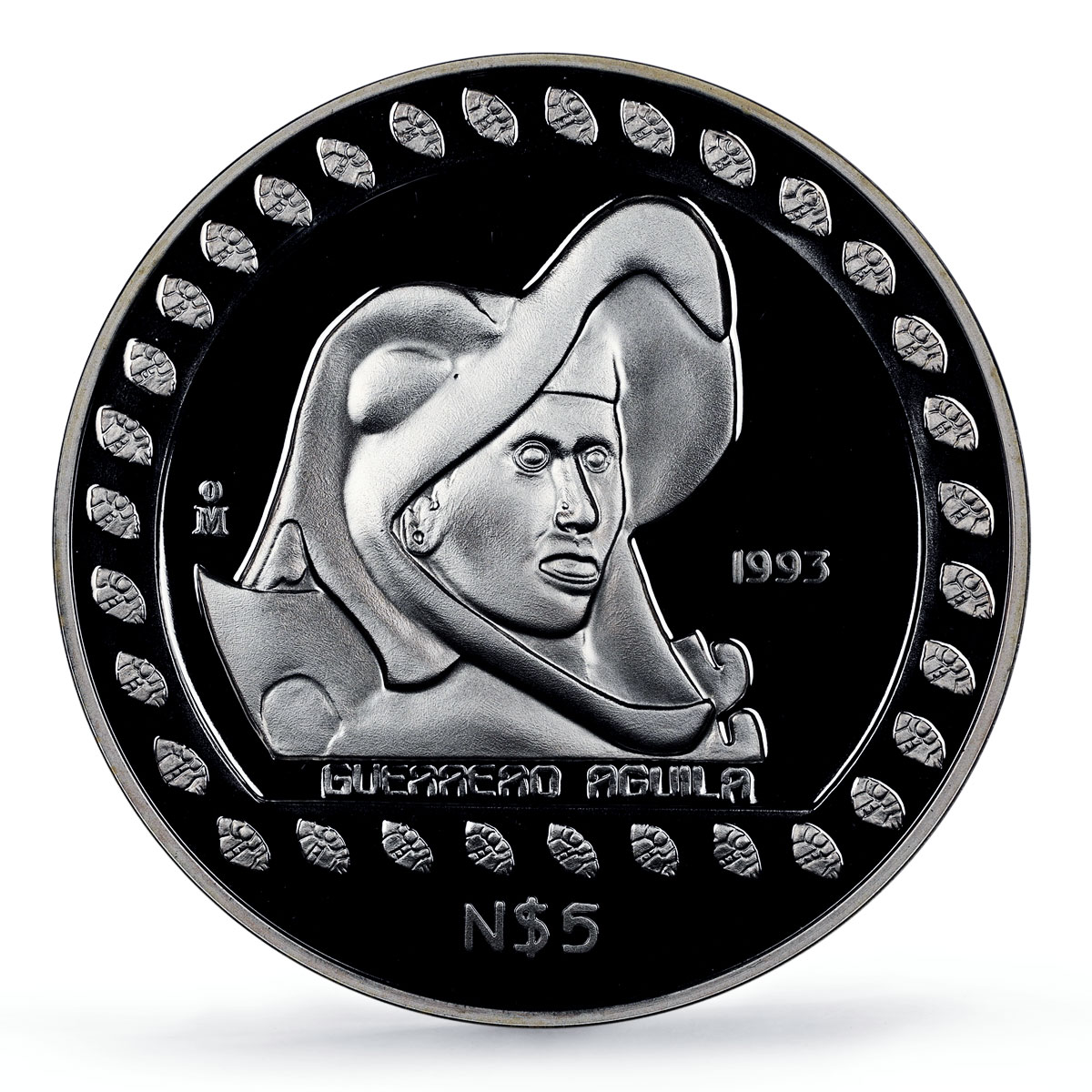 Mexico 5 pesos Precolombina Guerrero Aguila Eagle Warrior PF70 NGC Ag coin 1993