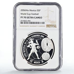 Mexico 5 pesos Football World Cup in Germany Player PF70 NGC silver coin 2006