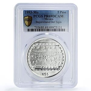 Mexico 5 pesos Precolombina Bajorrelieve Del Tajin PR69 PCGS silver coin 1993