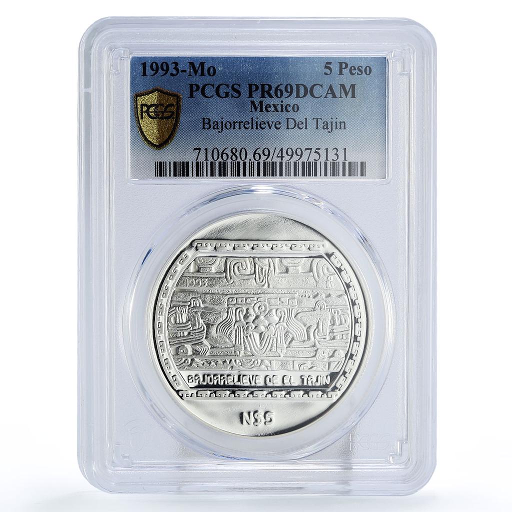 Mexico 5 pesos Precolombina Bajorrelieve Del Tajin PR69 PCGS silver coin 1993