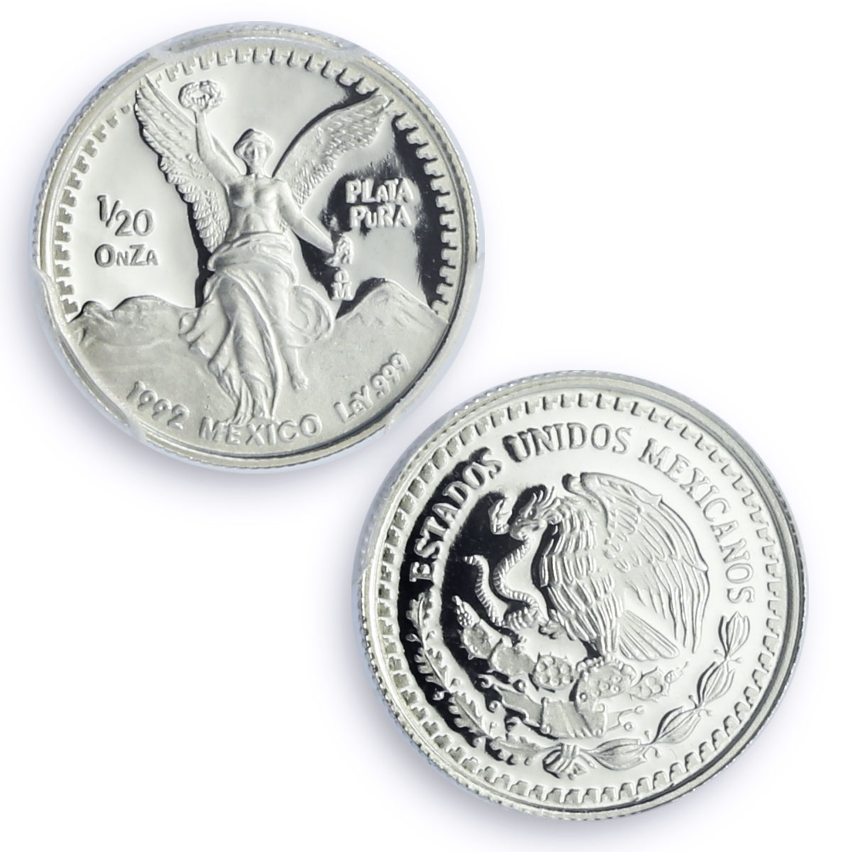 Mexico 1/20 onza Libertad Angel of Independence PR69 PCGS silver coin 1992