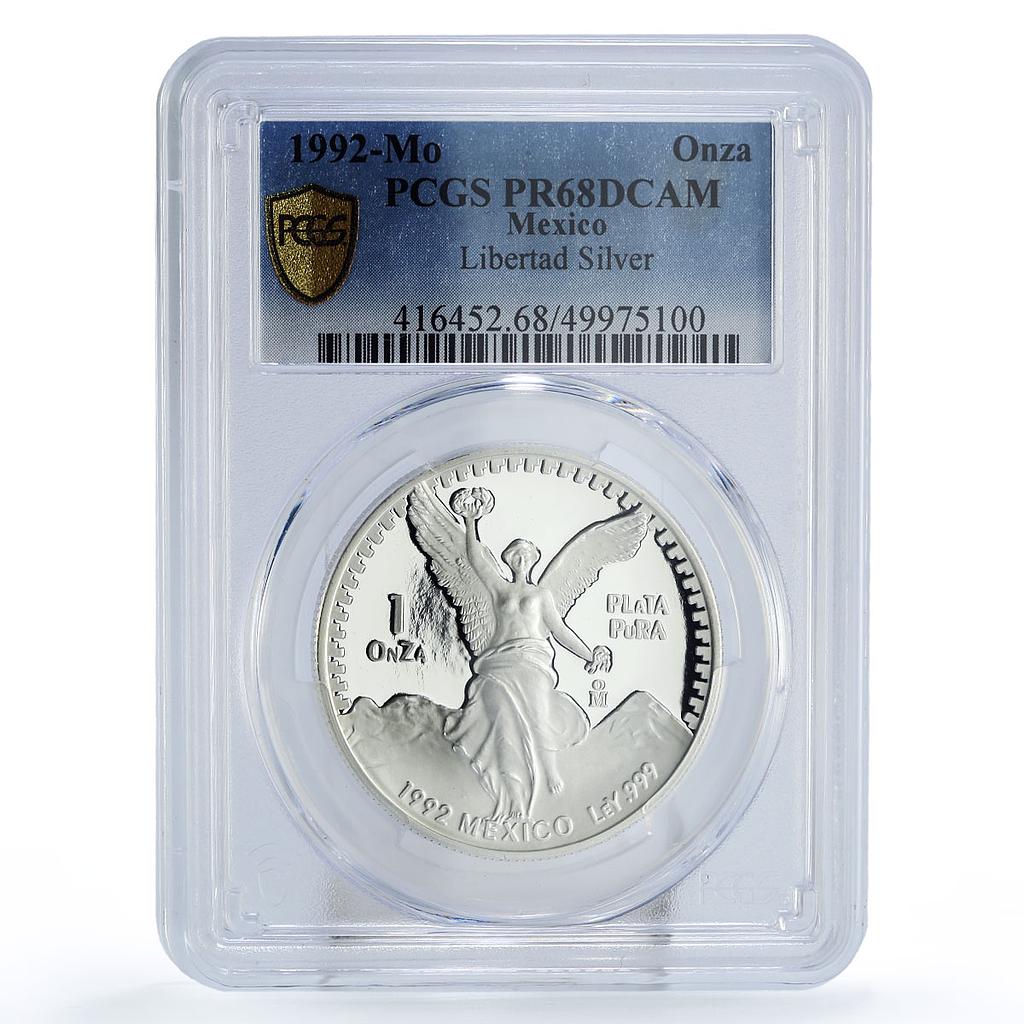 Mexico 1 onza Libertad Angel of Independence PR68 PCGS silver coin 1992