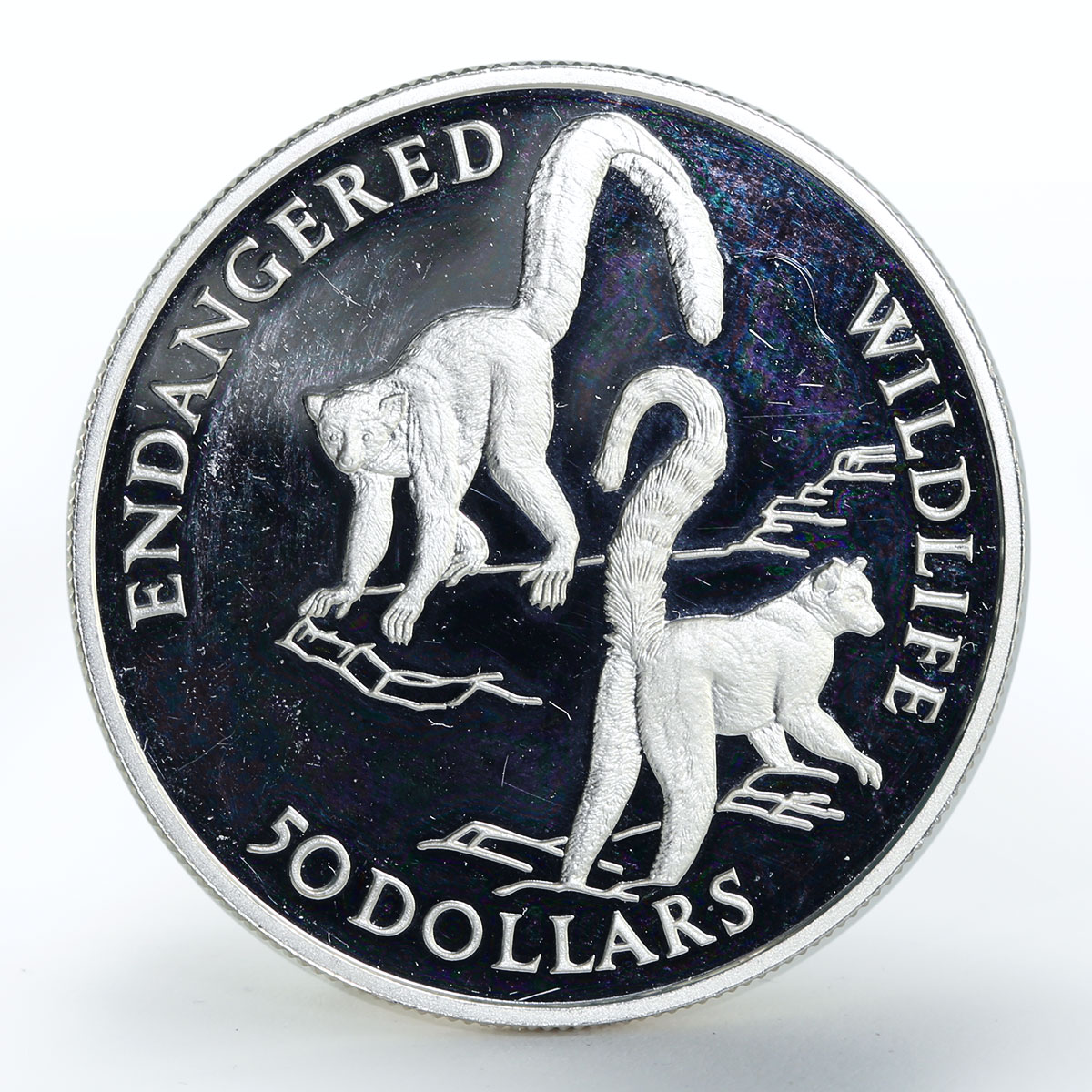 Cook Islands 50 dollars Wildlife Series Katta-Lemur silver coin 1992