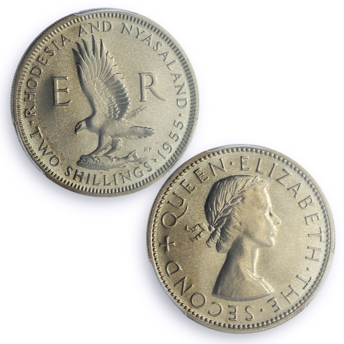 Rhodesia Nyasaland 2 shillings Regular Coinage Eagle PR65 PCGS silver coin 1955