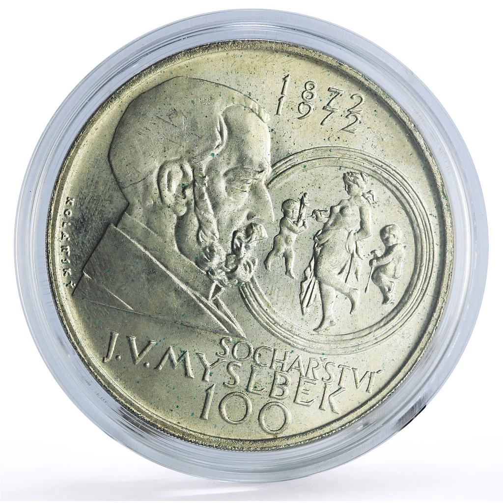 Czechoslovakia 100 Sculptor Josef Myslbek Art TRIAL ESSAI UNC silver coin 1972