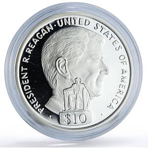 Liberia 10 dollars President Ronald Reagan Politics proof silver coin 1998
