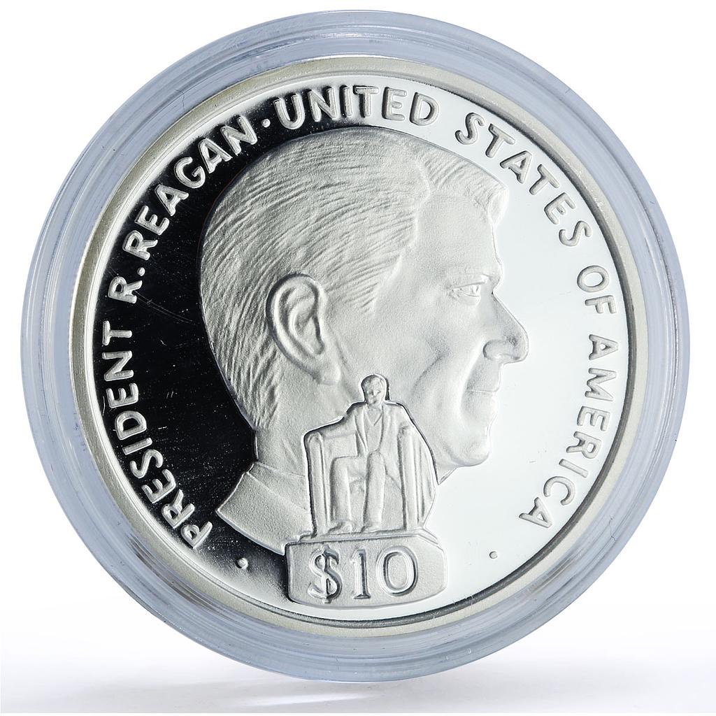 Liberia 10 dollars President Ronald Reagan Politics proof silver coin 1998