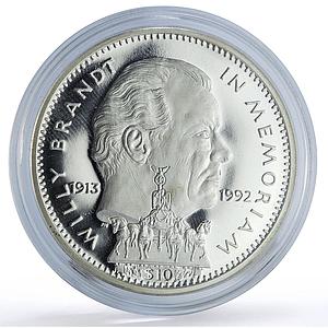 Liberia 10 dollars Chancellor Willy Brandt Politics proof silver coin 1992