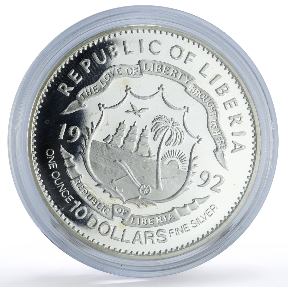 Liberia 10 dollars Chancellor Willy Brandt Politics proof silver coin 1992