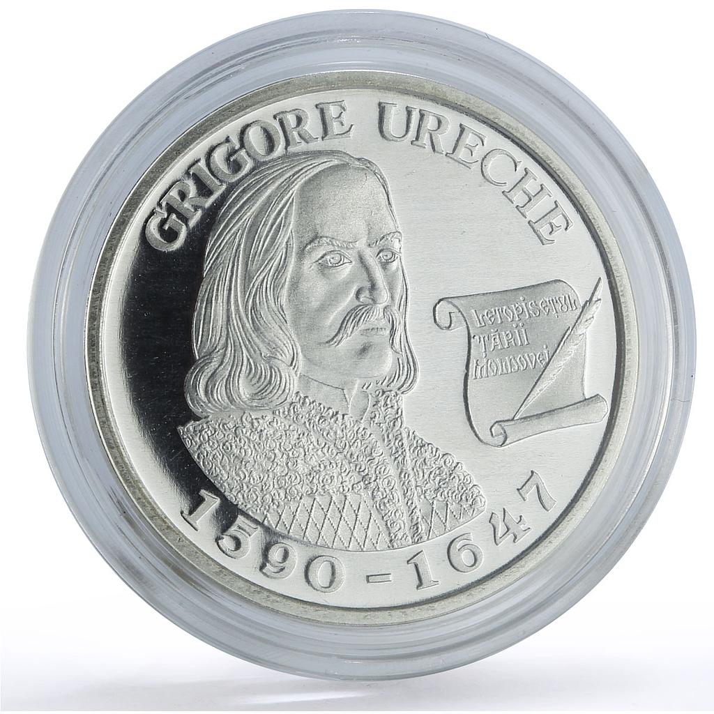 Moldova 50 lei Chronicler Grigore Ureche History Literature silver coin 2005