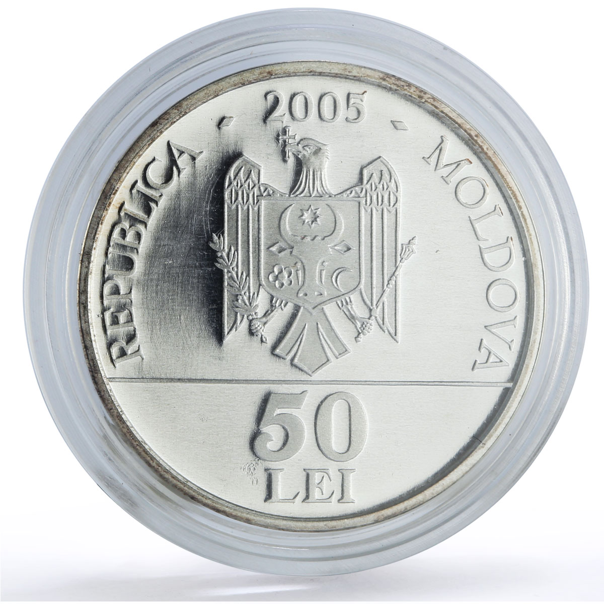 Moldova 50 lei Chronicler Grigore Ureche History Literature silver coin 2005
