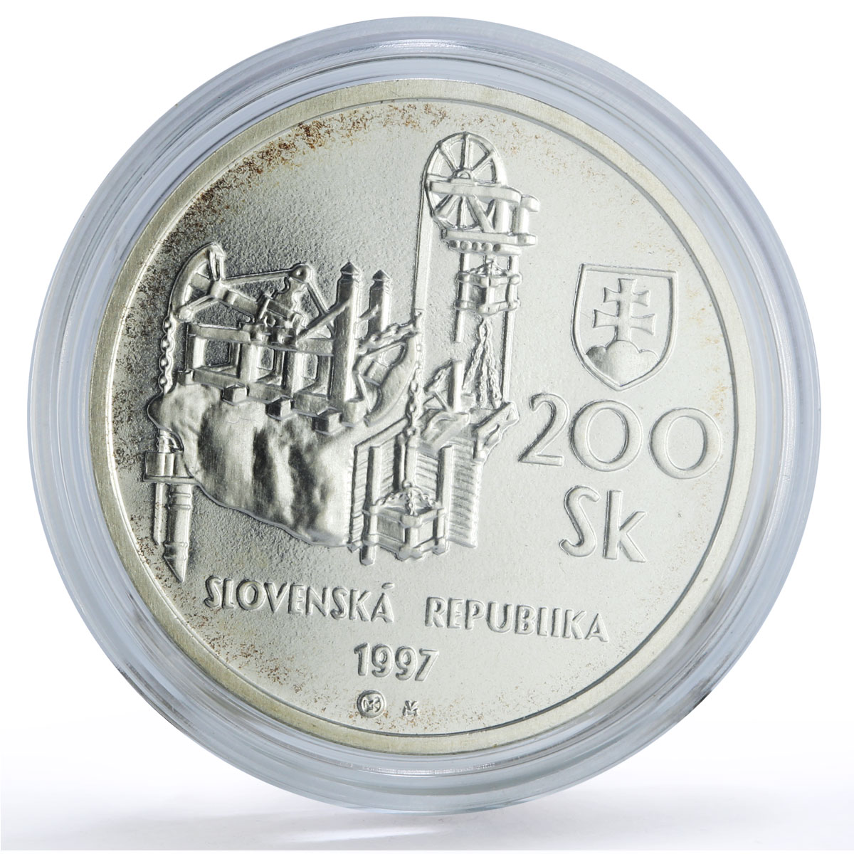 Slovakia 200 korun UNESCO UN Heritage Banska Stiavnica Cities silver coin 1997