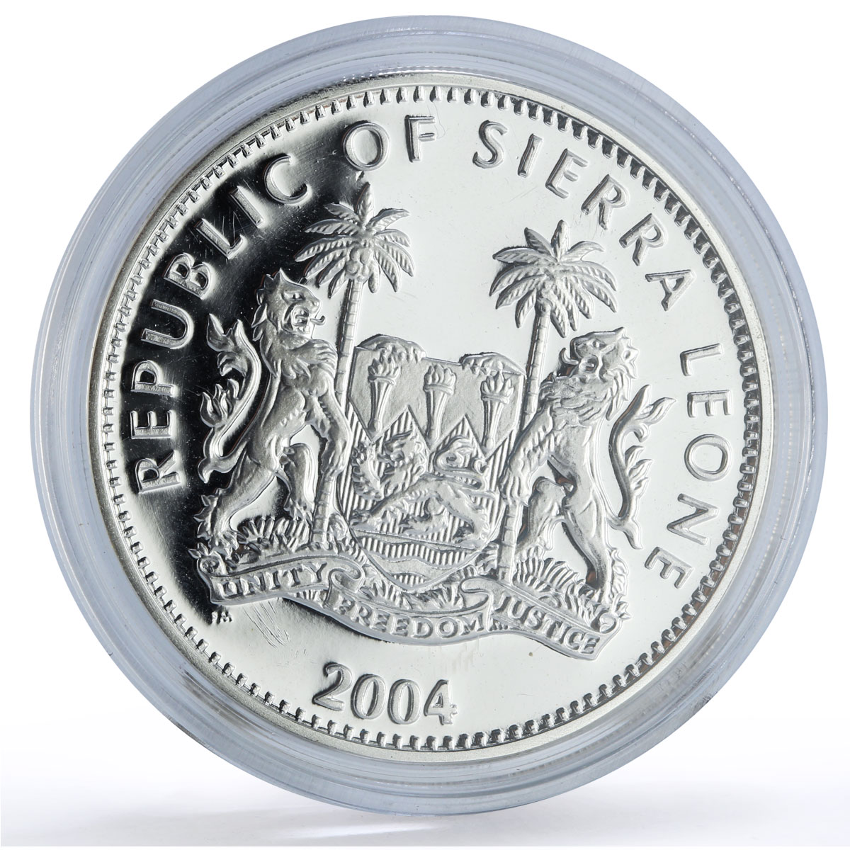 Sierra Leone 10 dollars President Ronald Reagan Politics proof silver coin 2004
