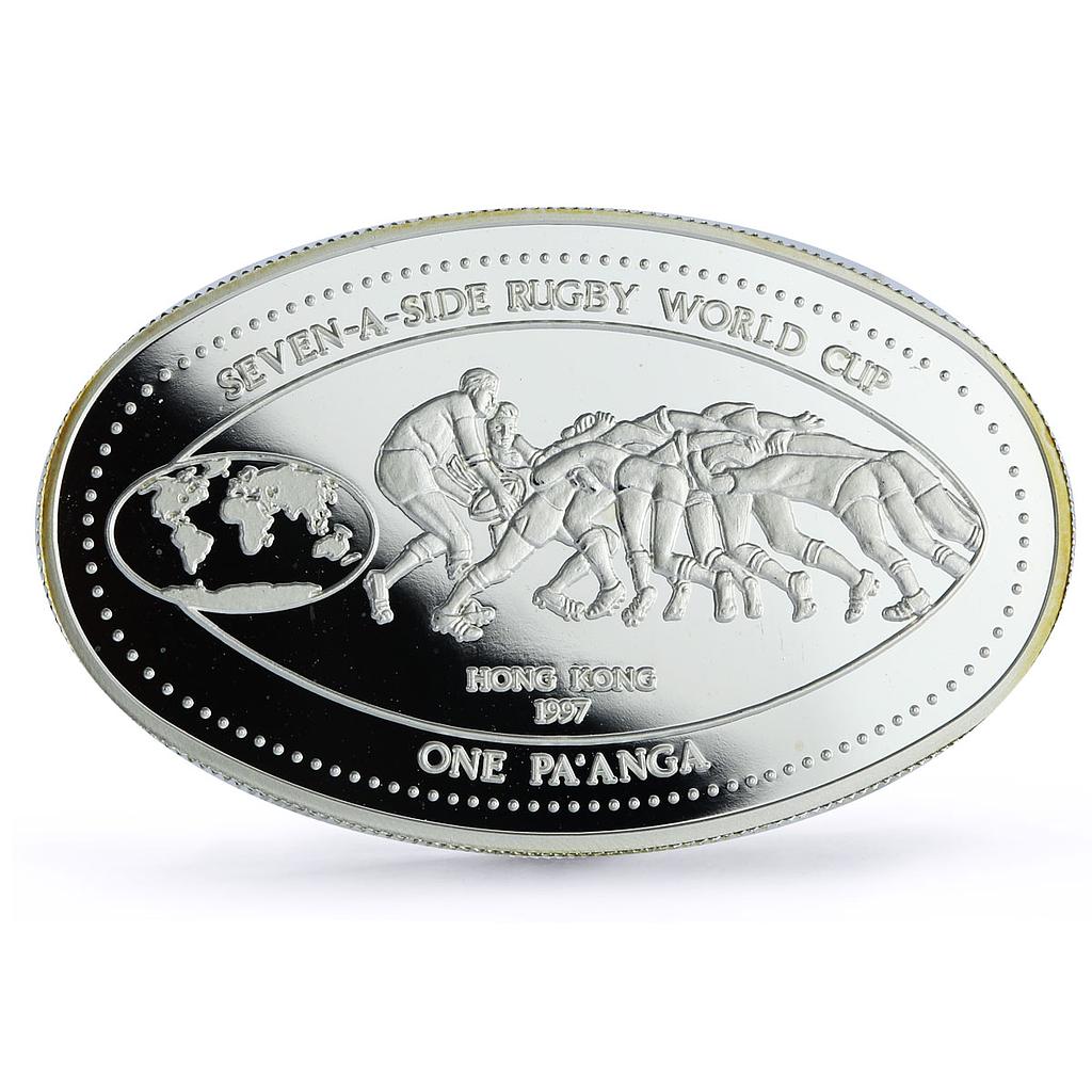 Tonga 1 paanga Rugby World Cup in Hong Kong Players proof silver coin 1997
