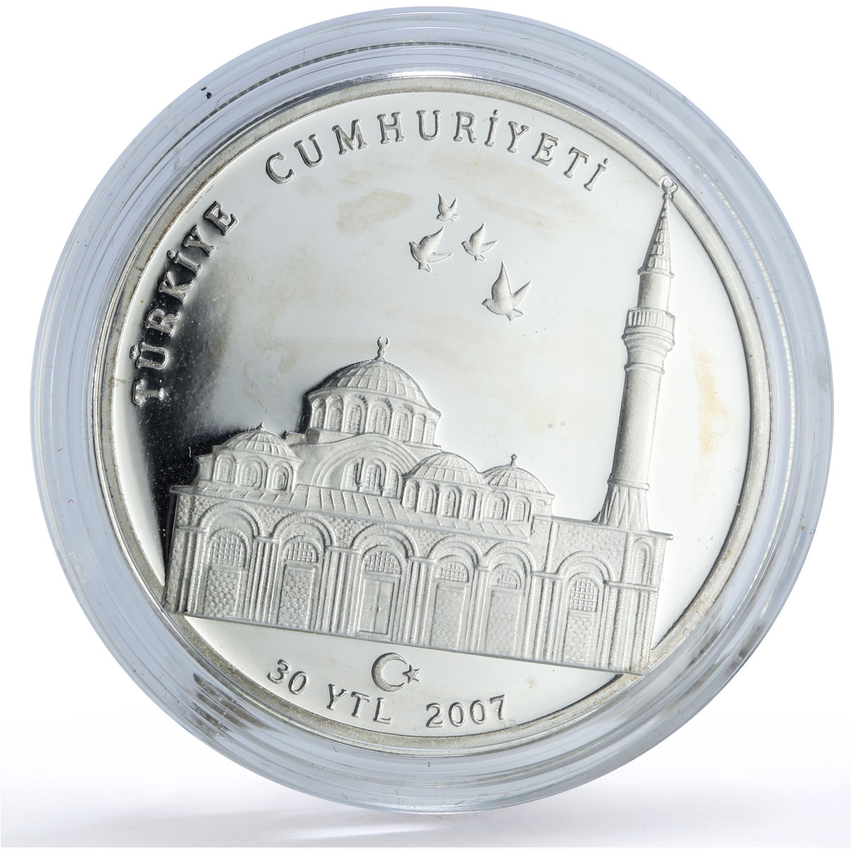 Turkiye 30 lira Chora Church Monastery Mosque Minaret proof silver coin 2007