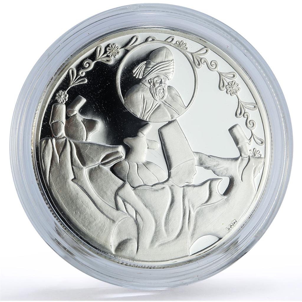Turkey 30 lira Poet Mevlana Rumi Whirling Dervishes Literature silver coin 2007