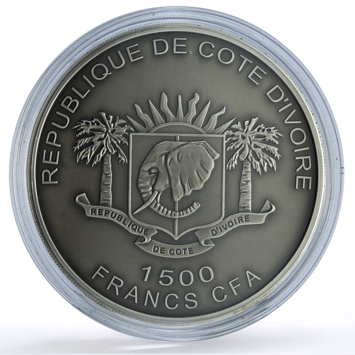 Ivory Coast 1500 francs Quibla Compass Mecca Kaaba Mosque Islam silver coin 2014
