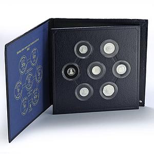Jersey 1 pound 50 20 10 5 2 1 pence Set Landmarks Architecture silver coins 1983