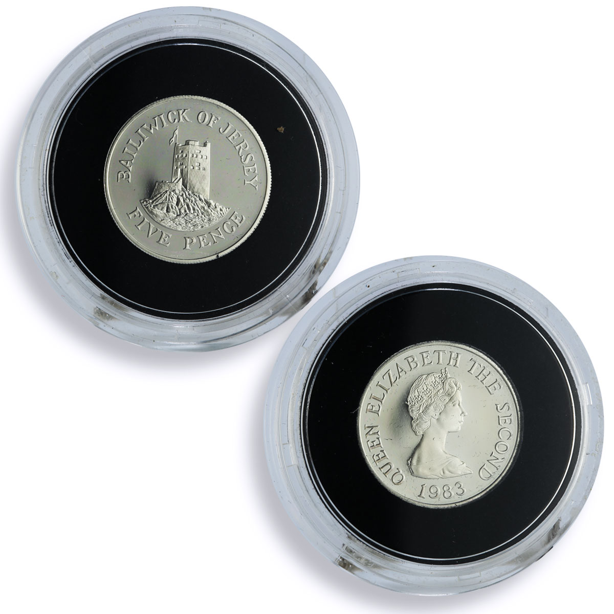 Jersey 1 pound 50 20 10 5 2 1 pence Set Landmarks Architecture silver coins 1983