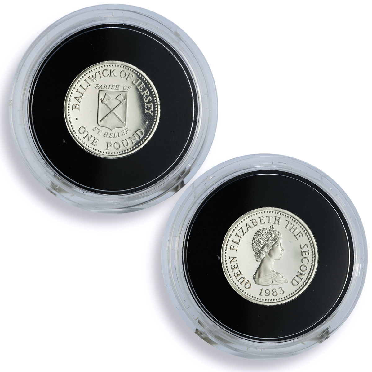 Jersey 1 pound 50 20 10 5 2 1 pence Set Landmarks Architecture silver coins 1983