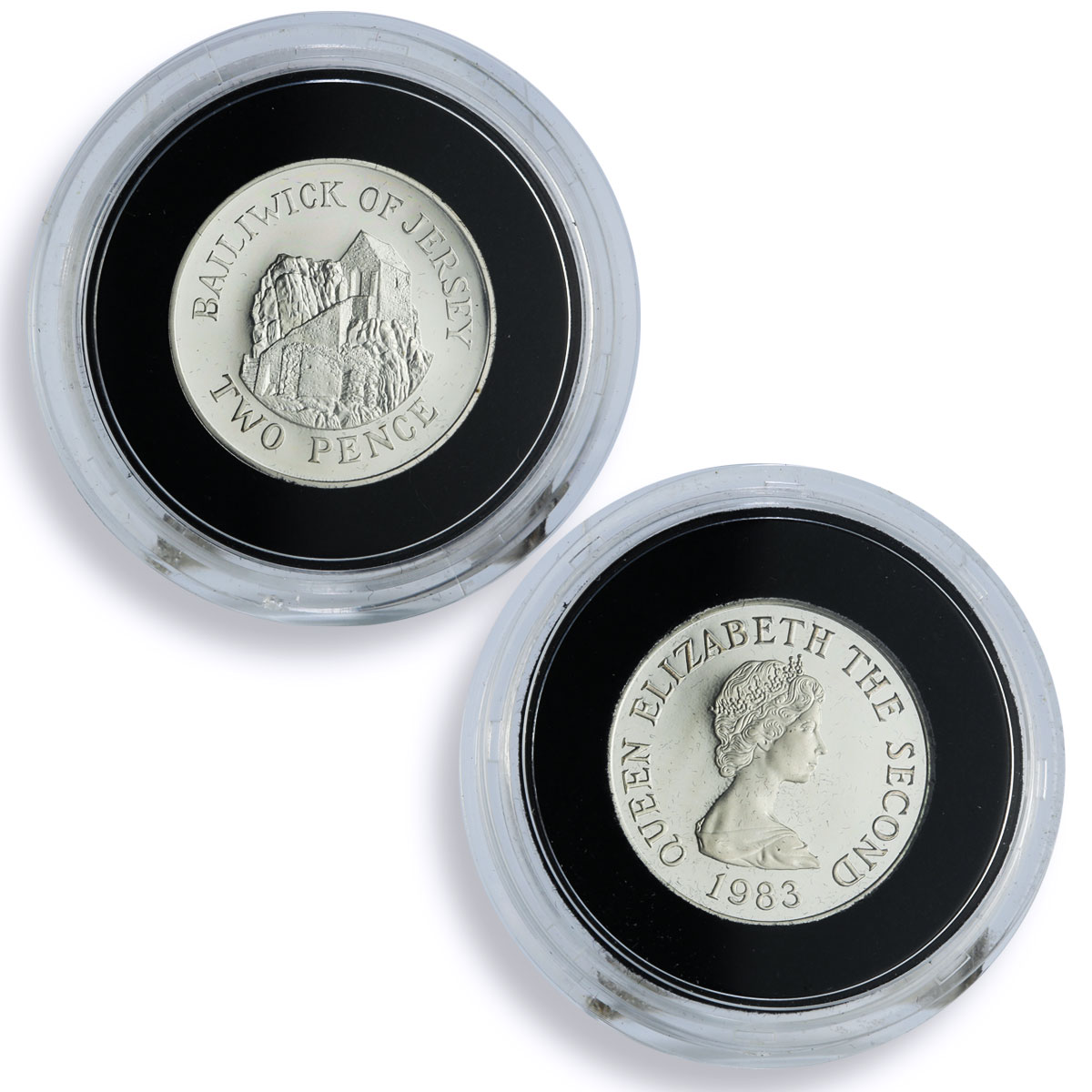 Jersey 1 pound 50 20 10 5 2 1 pence Set Landmarks Architecture silver coins 1983