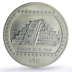 Mexico 10 pesos Precolombina Pyramid El Tajin 5 oz silver coin 1993