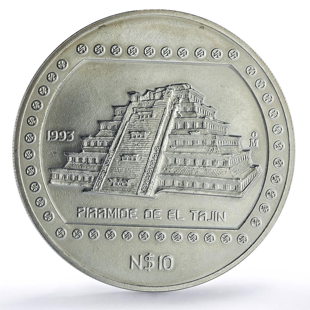 Mexico 10 pesos Precolombina Pyramid El Tajin 5 oz silver coin 1993