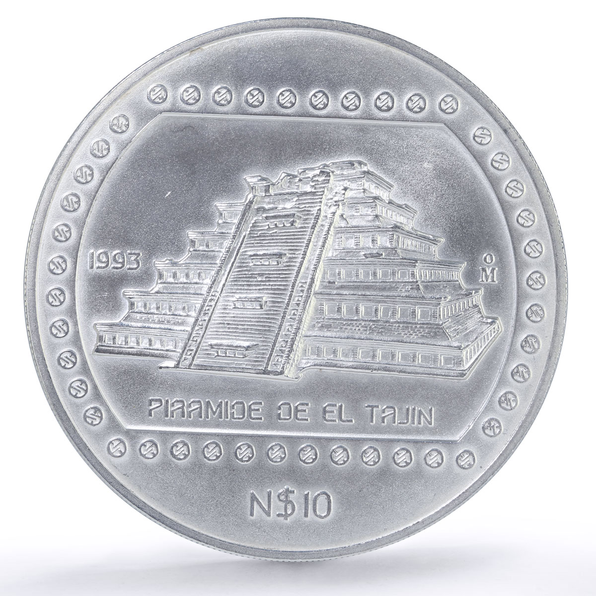 Mexico 10 pesos Precolombina Pyramid El Tajin 5 oz silver coin 1993